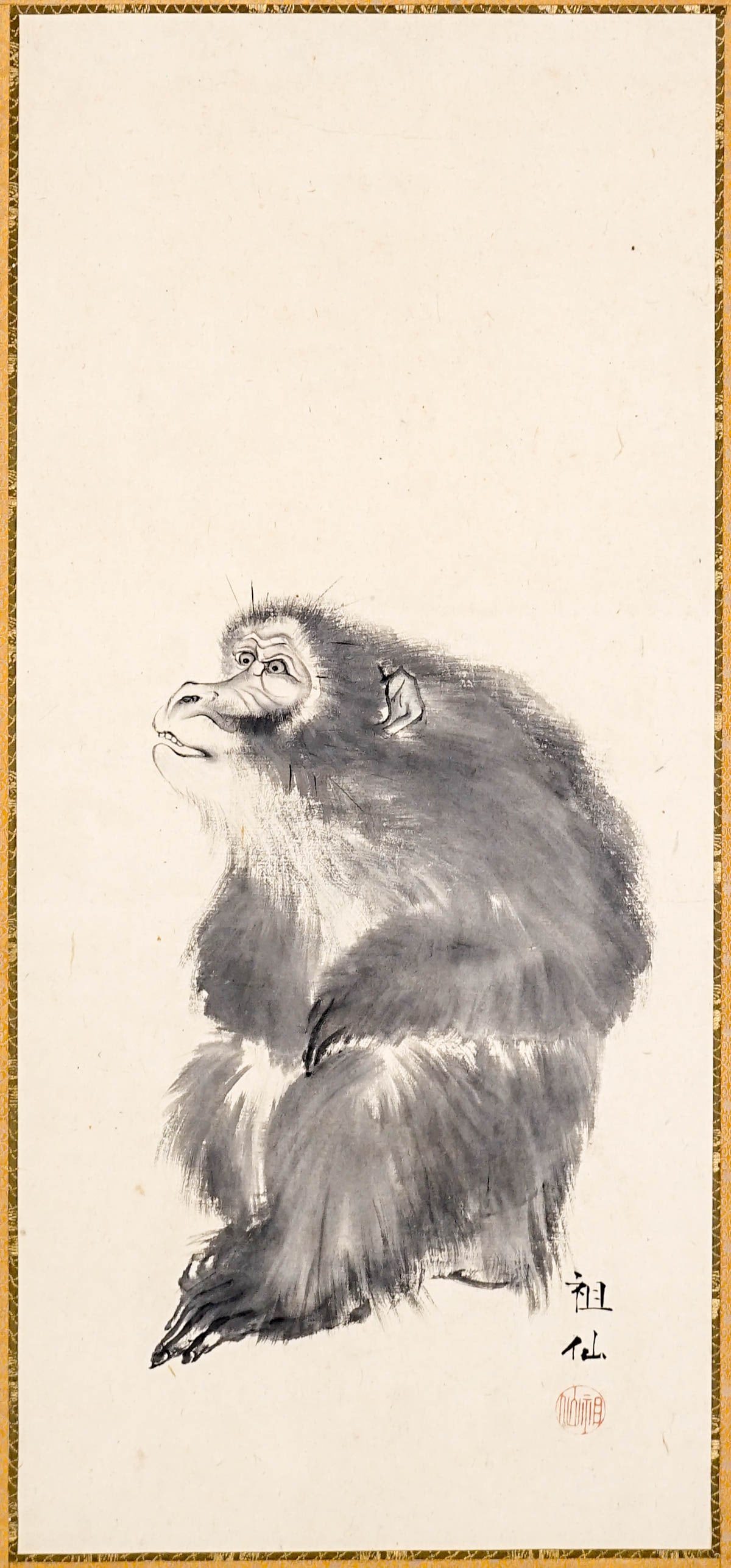 Mori Sosen Original Painting On Paper: Mori Sosen. Original Painted on paper, mounted onto panel. Measures 22.5 x 10 inches (56.5 cm x 25.5 cm ) image size and 27.25 x 16.25 inches (69 cm x 41 cm). Excellent condition. Purchased at Yamada