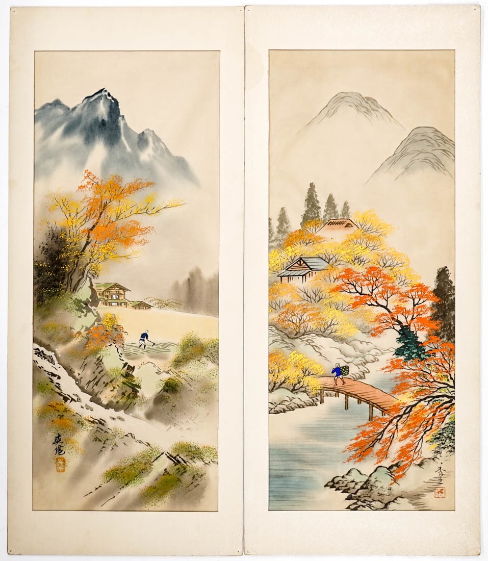Pair of Asian Original Paintings on Silk (1 of 5)