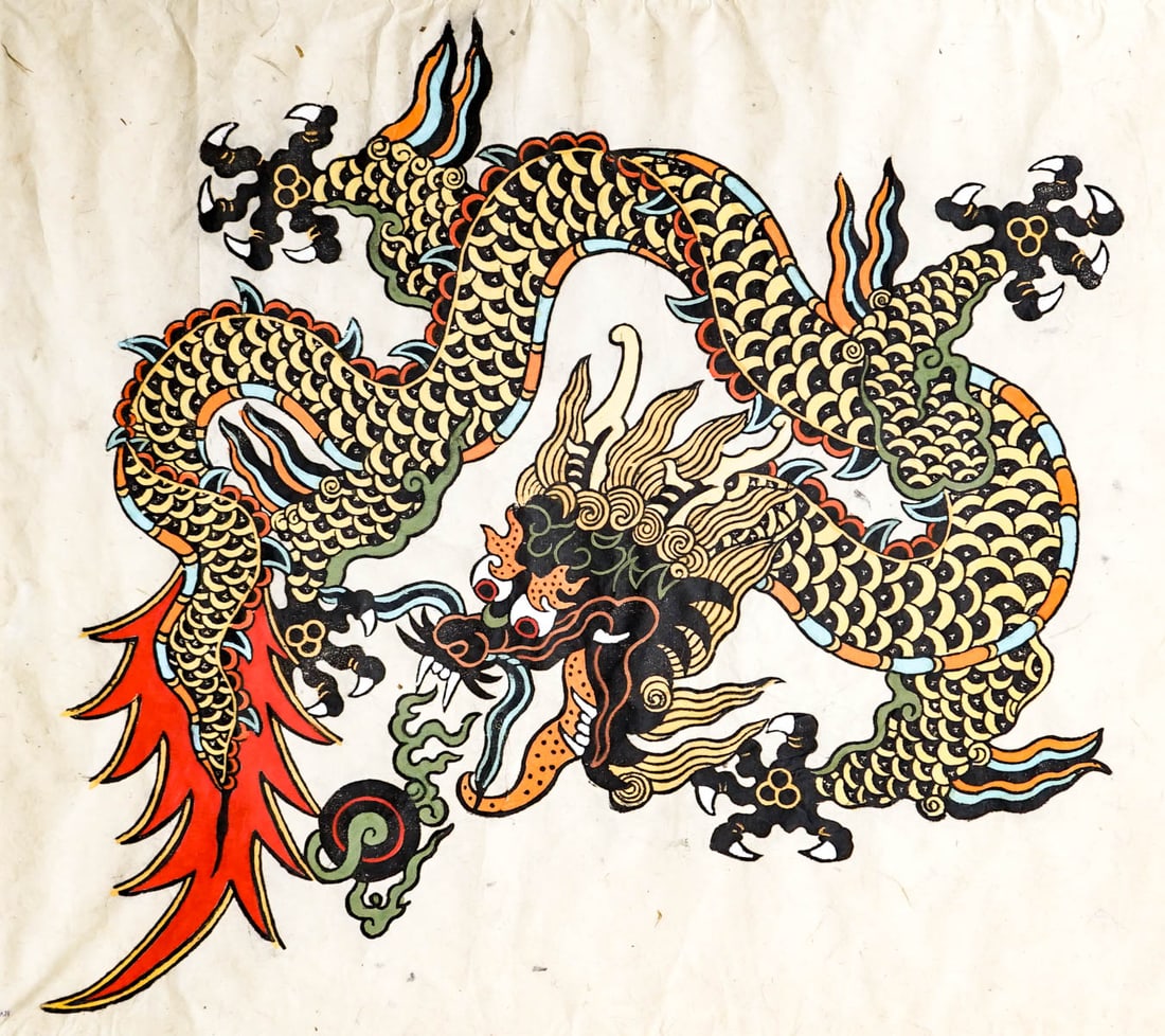 [Nepal] Color Woodblock on Handmade Paper: [Nepal] Color Woodblock on Handmade Paper. Measures 20.25 x 25.5 inches (515 mm x 645 mm) sheet size. Unframed, spot glued at corners and sides. VG-EX/EX condition. The absence of a condition report d