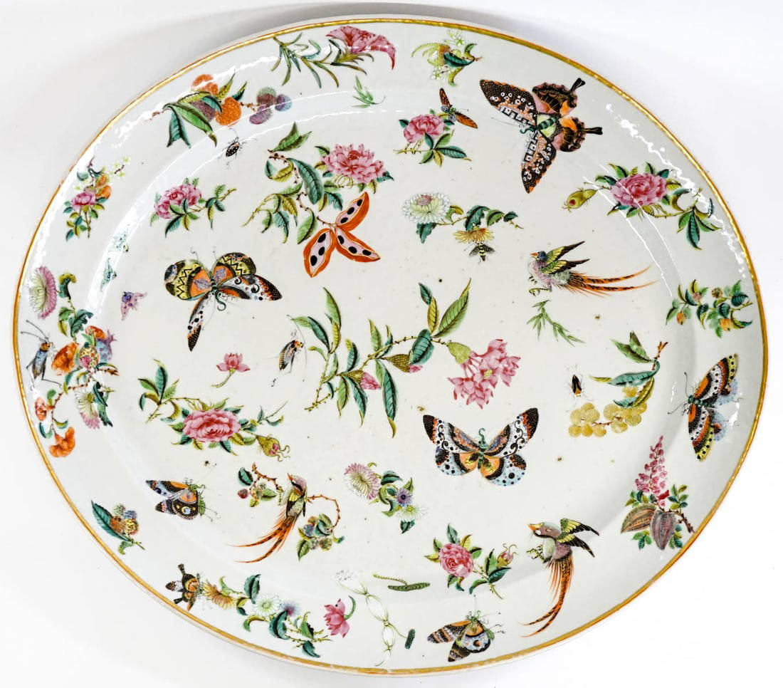 [China] Large Chinese Export Butterfly Platter 20\"