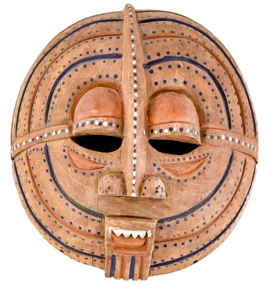 Luba Kifwebe Carved Wood Mask: Measures 11.5 x 13.5 x 5 in. Lot measures 11.5 x 13.5 x 5 in. for shipping purposes. The absence of a condition report does not imply that the lot is in perfect condition or completely free from wear
