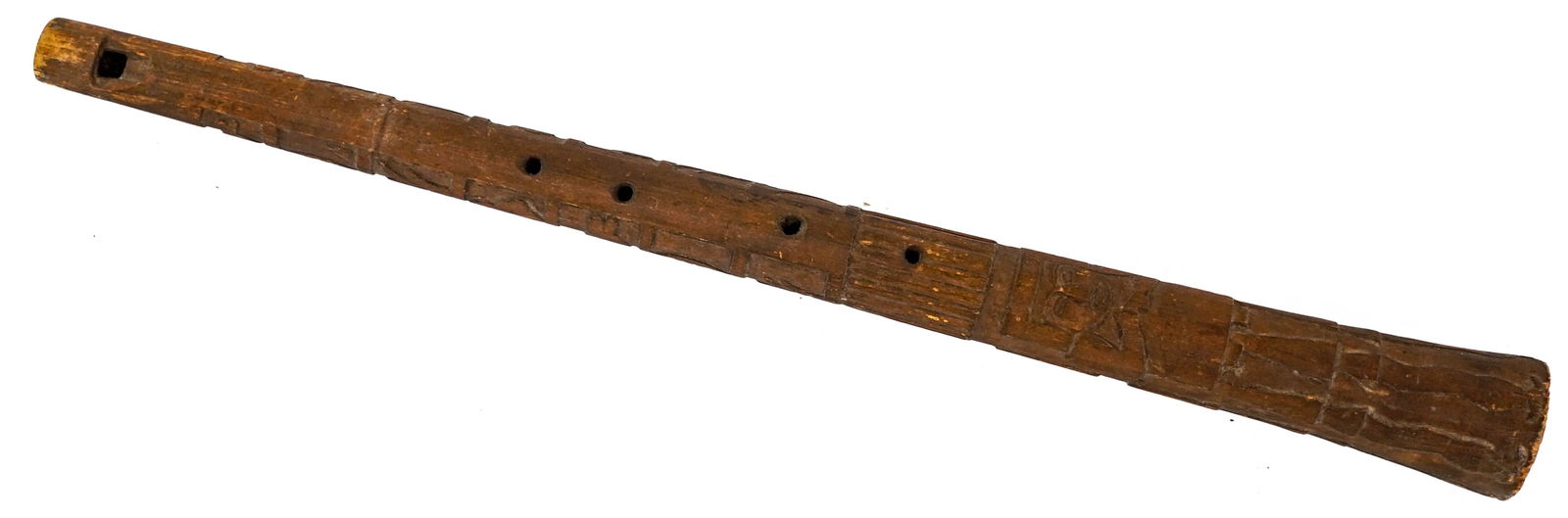 Vintage Carved Wood Instrument: Measures 23.5 in. long x 2.25 in. wide.Lot measures 23.5 x 2.25 x 2.25 in. for shipping purposes. From the Doug Diehl Collection.The absence of a condition report does not imply that the lot is in per