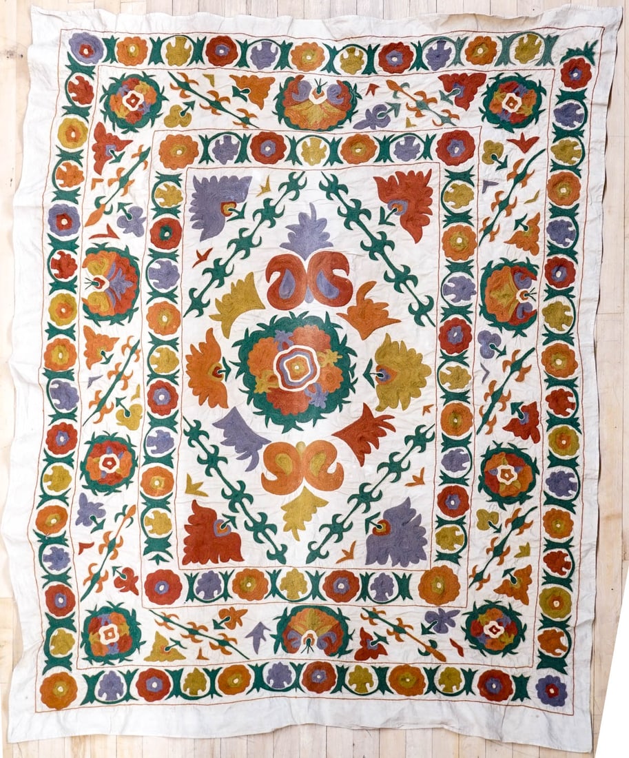 Handwoven 64x50IN Tablecloth [Floral]: Handwoven embroidered 64x50 inch tablecloth. Lot measures folded 12 x 18 x 2 in. for shipping purposes. The absence of a condition report does not imply that the lot is in perfect condition or complet