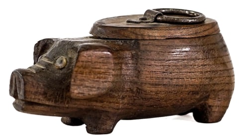Carved Wood Pig Trinket Box