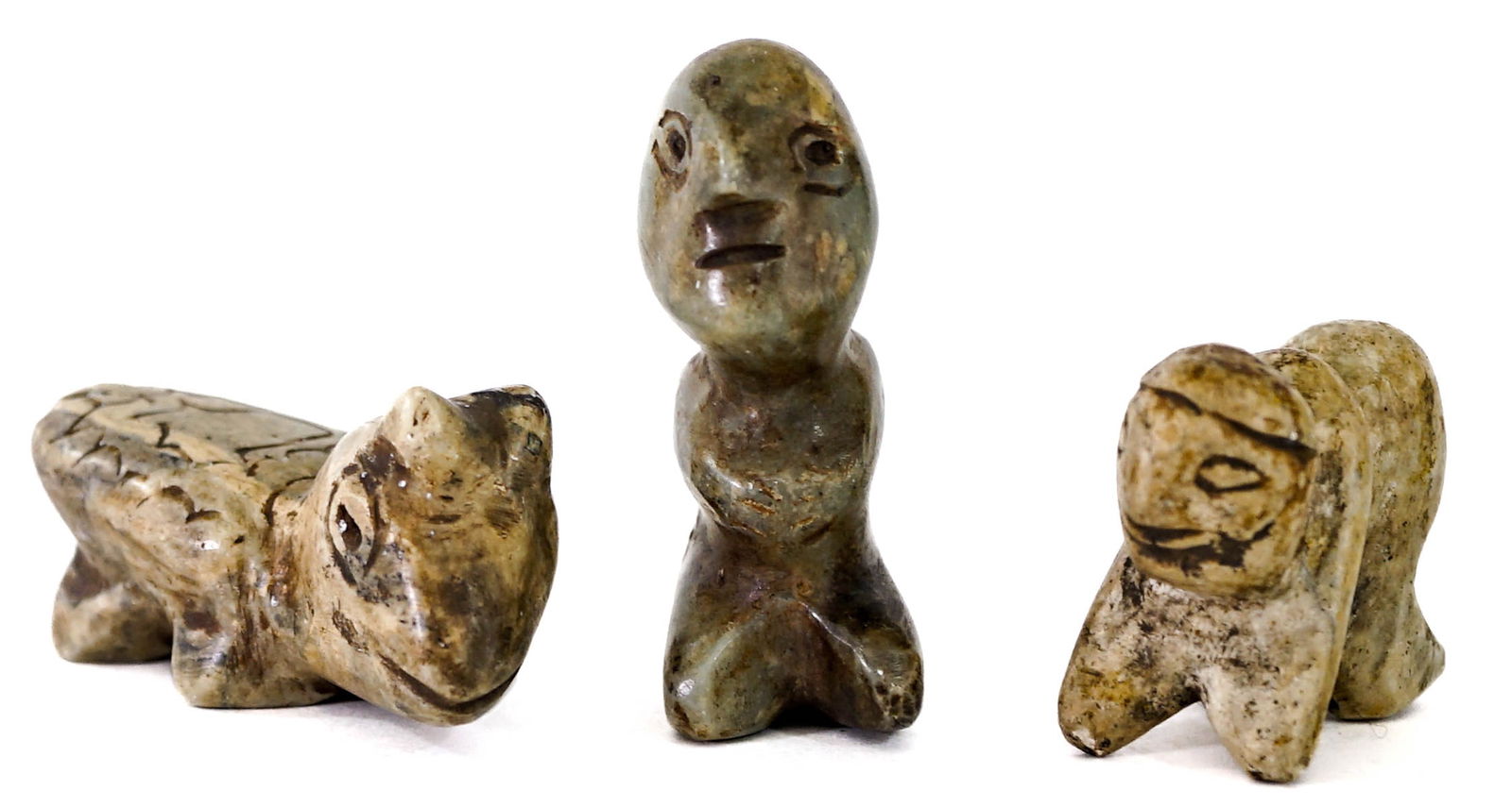 Fetish (3) Stone Carved [Man, Animals] (1 of 3)