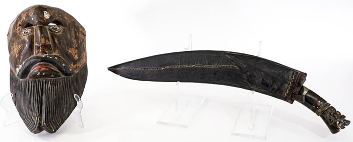 Vintage Mask and Kurki Knife w/ Sheath