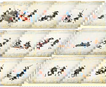 (10) Antique Chinese Pith Paintings Torture Scenes