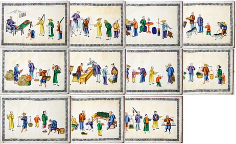 (11) Large Antique Chinese Pith Paintings in Album