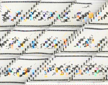 (9) Antique Chinese Pith Paintings Torture Scenes