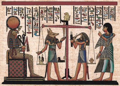 [Egypt] Papyrus, Hand Painted & Signed