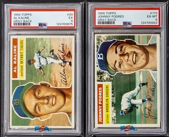 Johnny Podres (PSA 6), Al Kaline (PSA 5) 1956 BB
