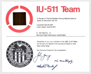 NASA Apollo 16 IBM IU-511 Cert w/Radiation Shroud