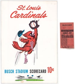 Stan Musial's Last Game Original Scorecard & Ticket