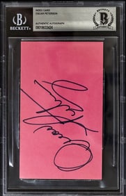 Oscar Peterson SIGNED Index Card BAS COA