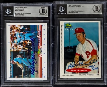 (2) Mike Schmidt SIGNED 1991, 1992 BAS COA