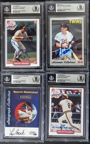 (4) MLB Player SIGNED Trading Cards BAS COA