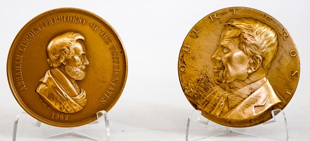 Bronze Medallions (2) Robert Frost; Abe Lincoln