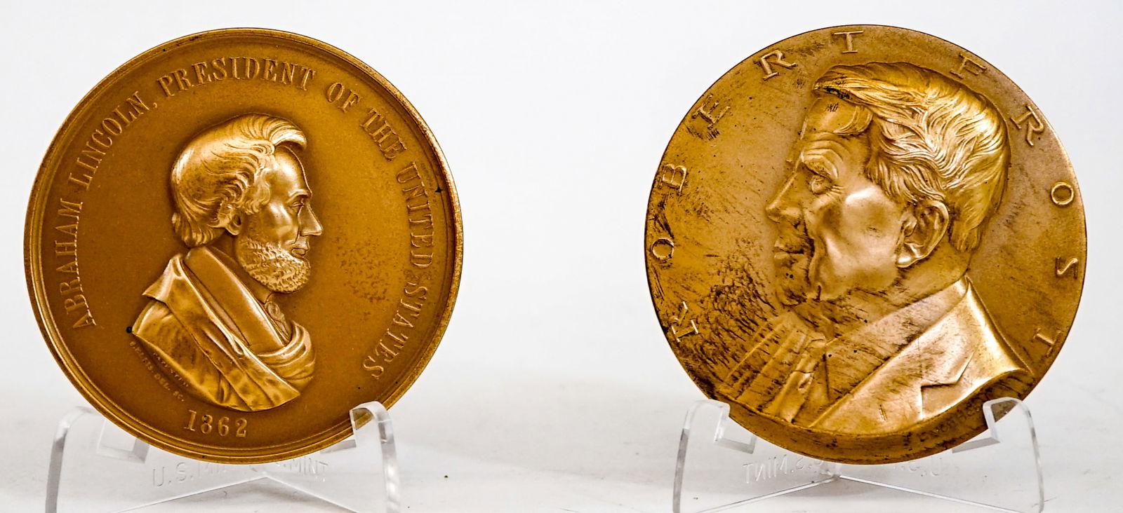 Bronze Medallions (2) Robert Frost; Abe Lincoln (1 of 5)