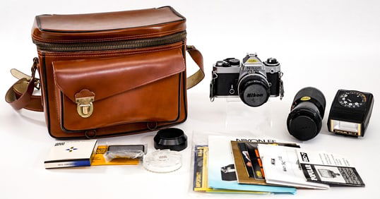 Nikon FE 35mm SLR Camera w/ 2 Lens & Accessories