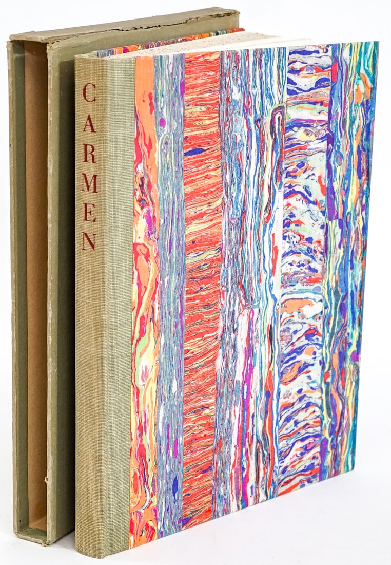 Carmen by Prosper Merimee - Illustrator SIGNED: Limited Editions Club CARMEN by Prosper Merimee. Illustrator, Jean Charlot SIGNED and numbered 269. 1941. 143 pp. Multi-color cover includes slipcase (note slipcase is torn across top edge. Book measu
