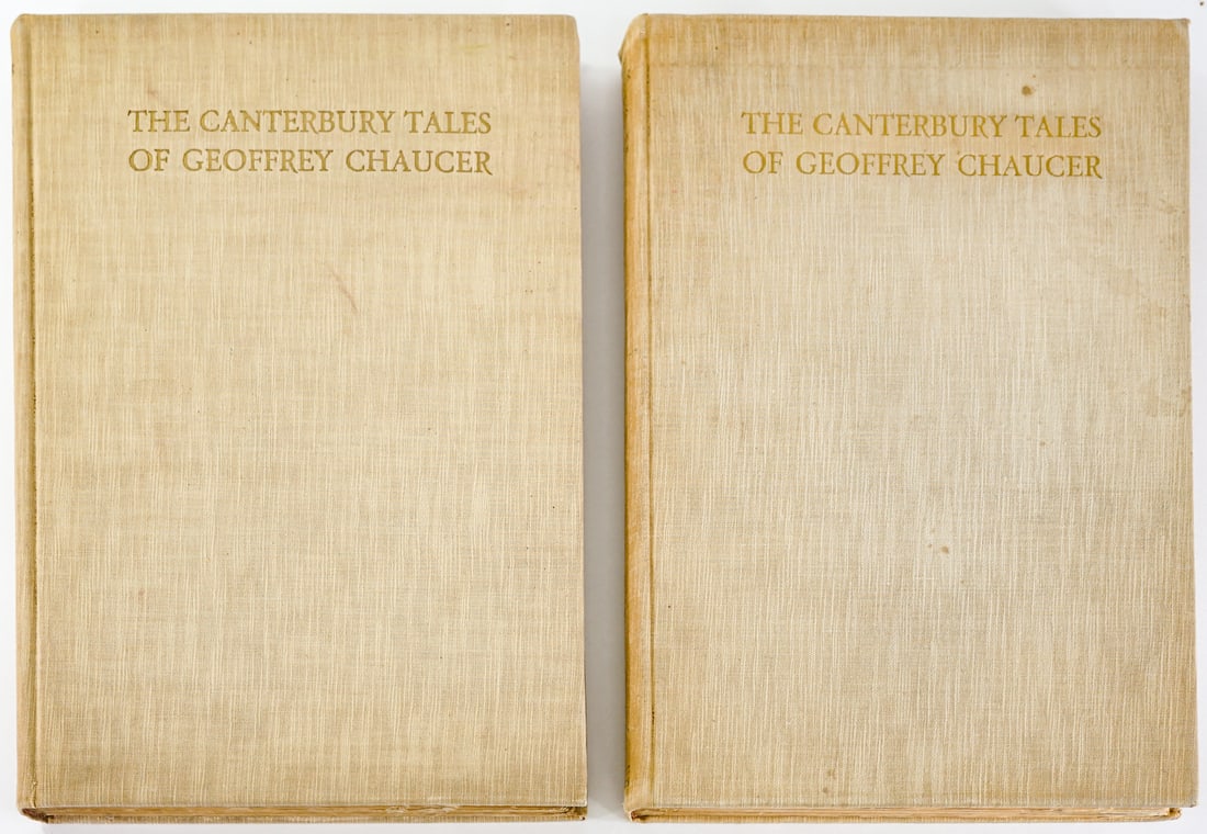 Canterbury Tales 2V [Rockwell Kent S/N]: Two (2) volume set of Canterbury Tales of Geoffrey Chaucer together with a version in modern English verse by William Van Wyck; illustrated by Rockwell Kent. New York: Covici-Friede, 1930. Numbered