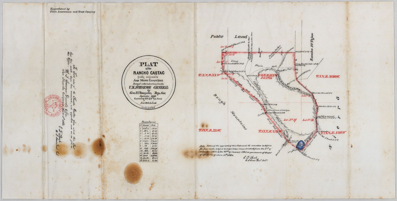 Plat Map of Rancho Castac by E.F. Beale 1863: Plat Map of Rancho Castac by E.F. Beale. No sooner had Gen. Edward F. Beale drawn up this map of Jose Covarrubias' Rancho Castac (aka Castec, the Lebec-Fort Tejon area) in November 1862 than he turned