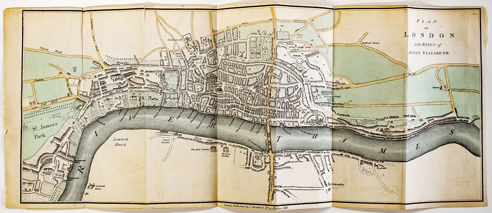 Map/Plan,UK,London, in Reign of Elizabeth 1st,: Map/Plan,UK, London, in Reign of Elizabeth 1st, 1720, by Stratford, Size 20.25 x 8.125 inches (512 mm x 207 cm). G-VG/VG condition. For shipping purposes measures 9 x 4 x .125 inches. Unframed, loose