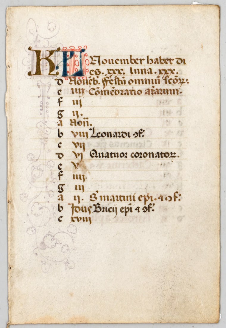Calendar Leaf Illuminated Manuscript (1 of 2)