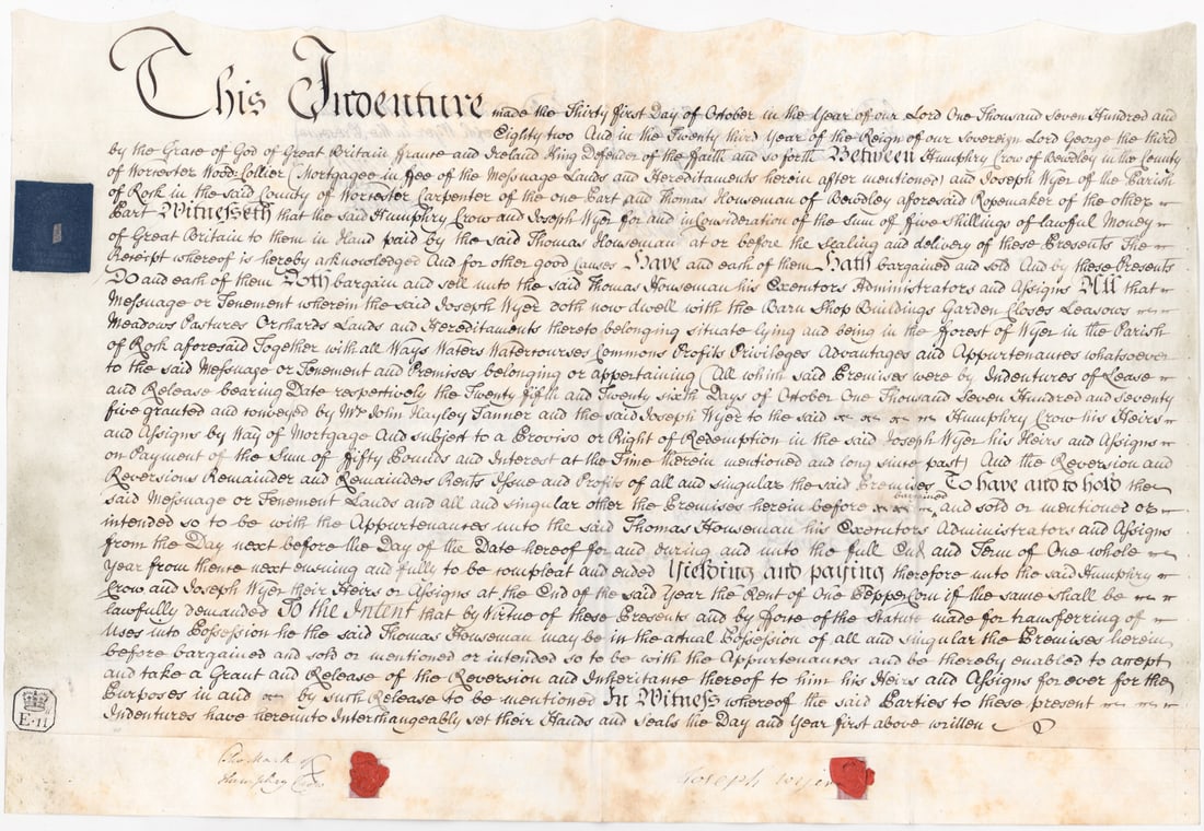 1782 Great Britain Large Indenture on Vellum (1 of 2)