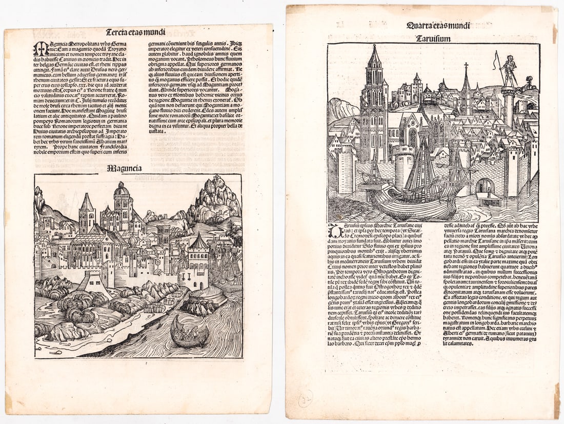 (2) Nuremberg Chronicle Incunable 1493 Leaves. (1 of 7)