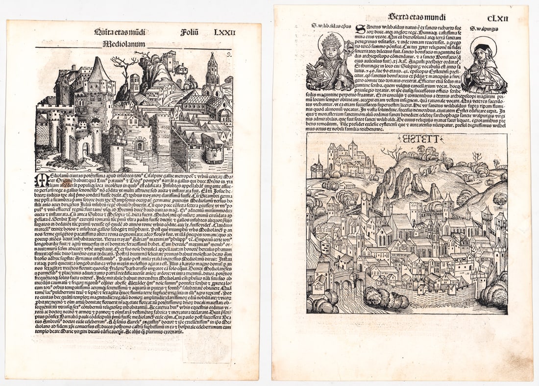 (2) Nuremberg Chronicle Incunable 1493 Leaves. (1 of 5)