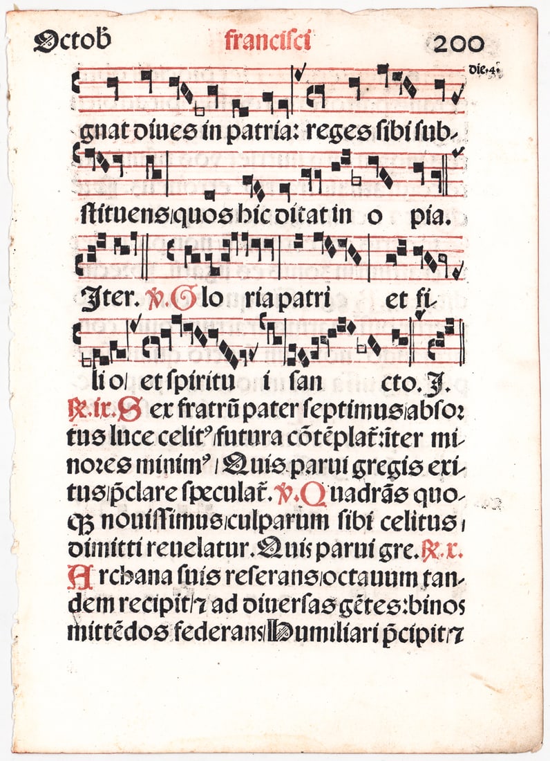 Original Liturgical Antiphonary Manuscript Leaf (1 of 2)
