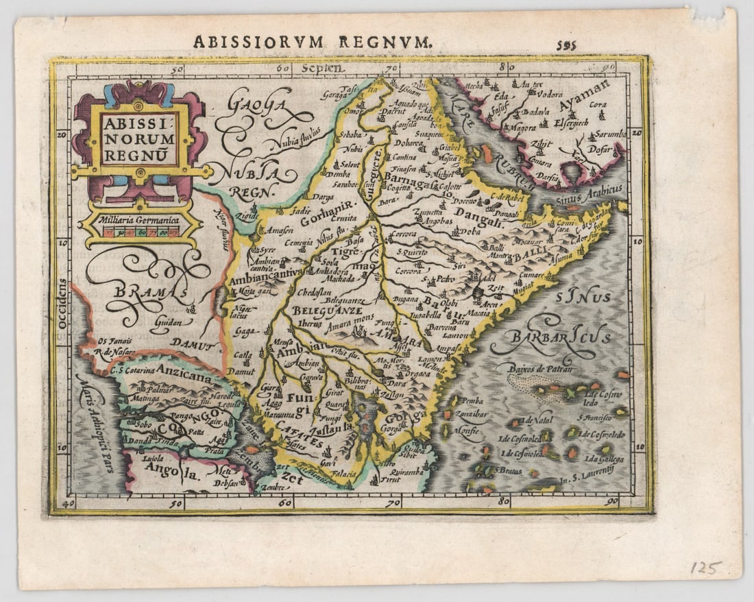 1607. Hondius -Central Africa: Measures 6.75 x 8.375 inches (170 mm x 213 mm) sheet size. For shipping purposes measures 9 x 7 x .125 inches. VG-EX/EX condition. The absence of a condition report does not imply that the lot is in