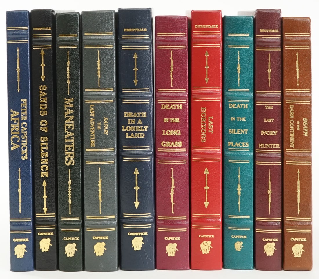 Peter Capstick (10 V) Set SIGNED #1102 Buckingham: Peter Hathaway Capstick (American Big Game Hunter and Writer, 1940-1996) complete 10 volume set each author signed and or inscribed. Limited edition numbered 1102 of 5000 copies. Complete Hunting Set.