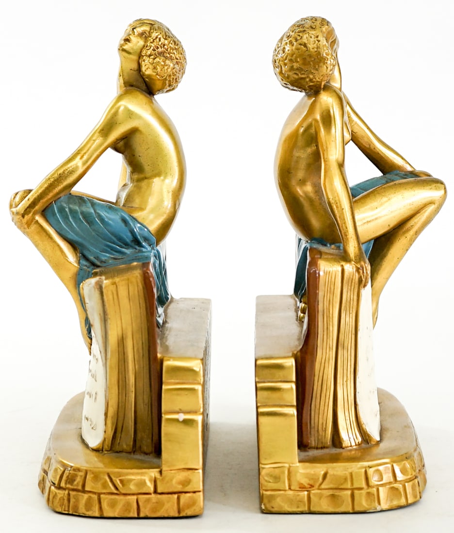 K & O Art Deco Pair Cast Metal Bookends [Nude] (1 of 7)