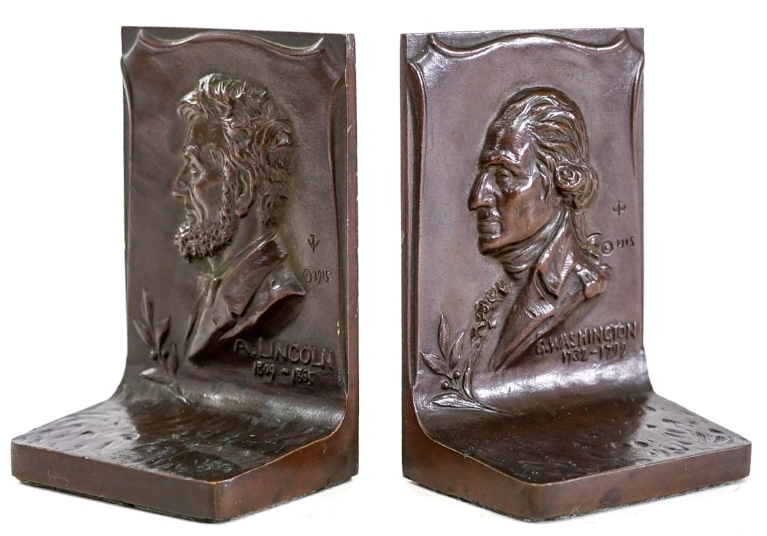 Altman Bronze Pair Bookends Washington/Lincoln (1 of 8)