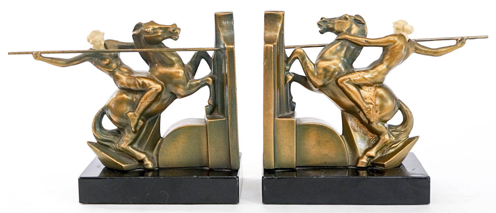 Art Deco Pair Bookends [Warrior Woman / Horse] (1 of 6)