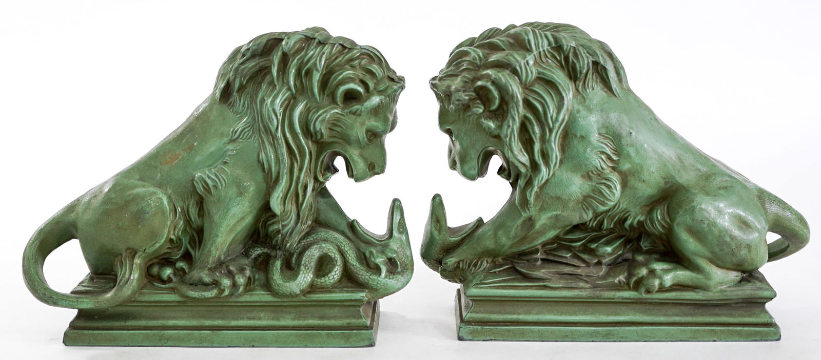 Snake Serpent Fighting Lion Metal Pair Bookends (1 of 6)