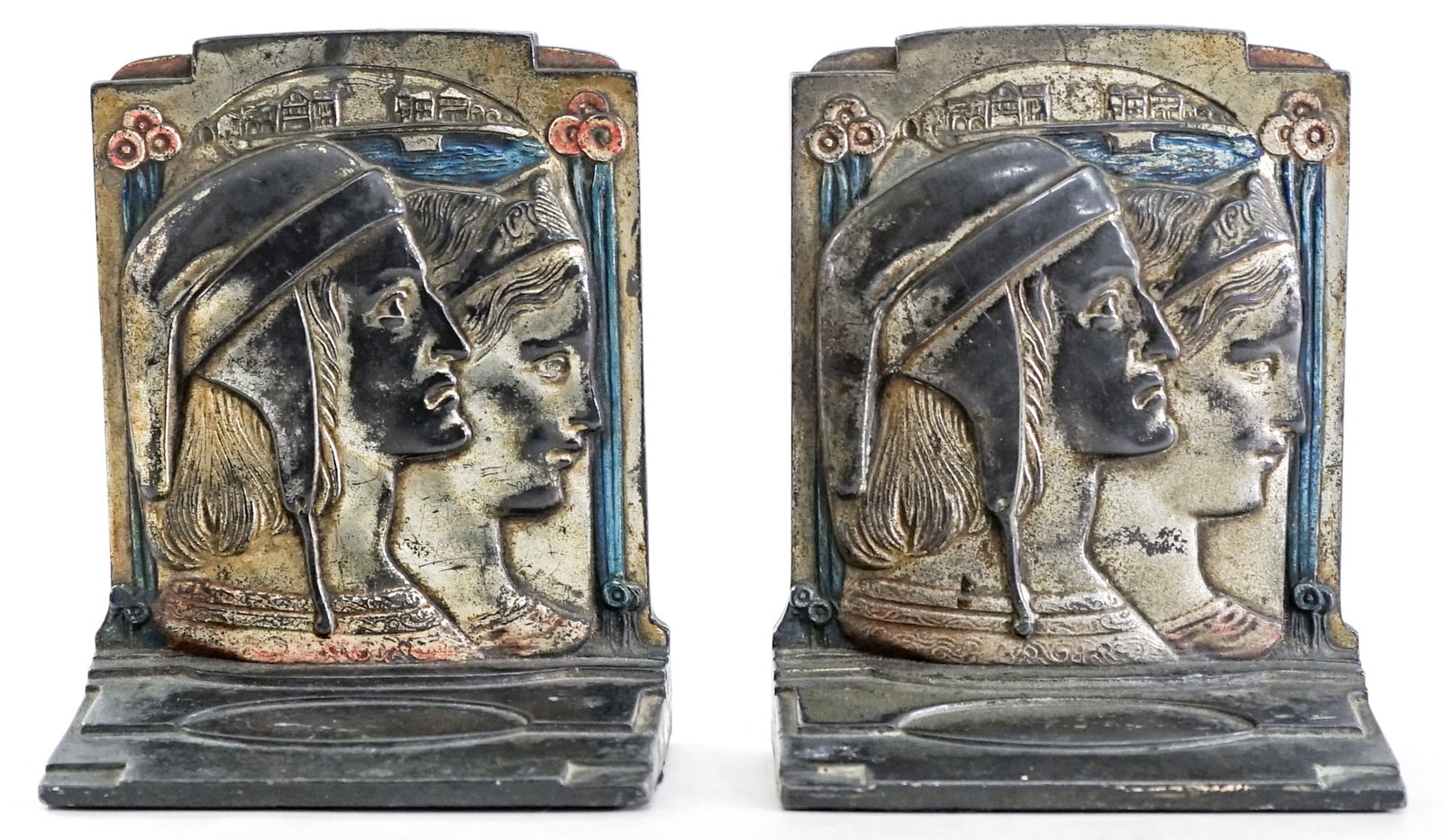 Pompeian Bronze Pair Bookends [Dante / Beatrice] (1 of 8)