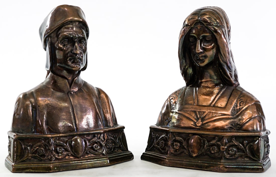 Pompeian Bronze Pair 'Dante & Beatrice' Bookends (1 of 10)