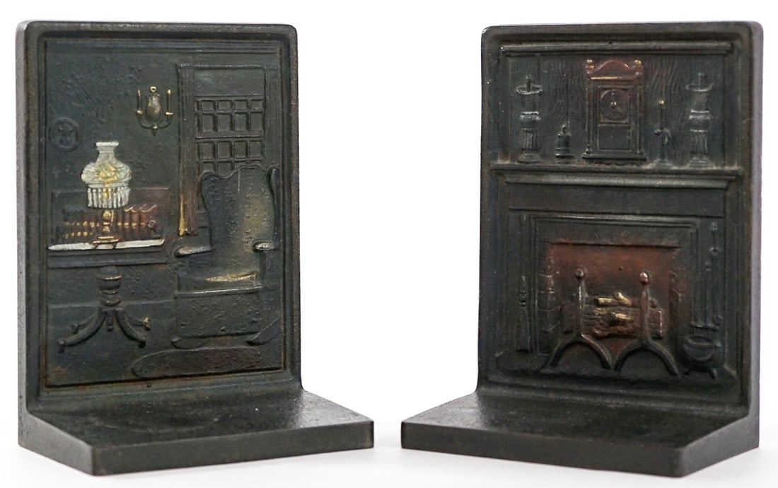 Cast Iron Pair Bookends [Hearth, Clock, Lamp] (1 of 8)