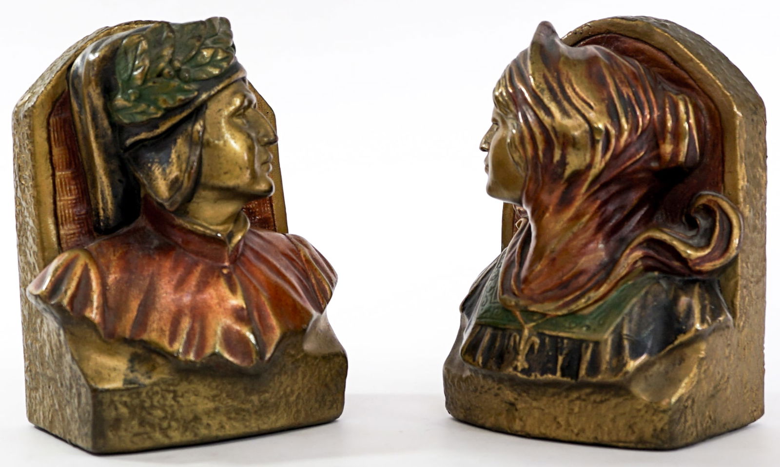 Armor Bronze Art Deco PR Bookends Dante, Beatrice (1 of 8)