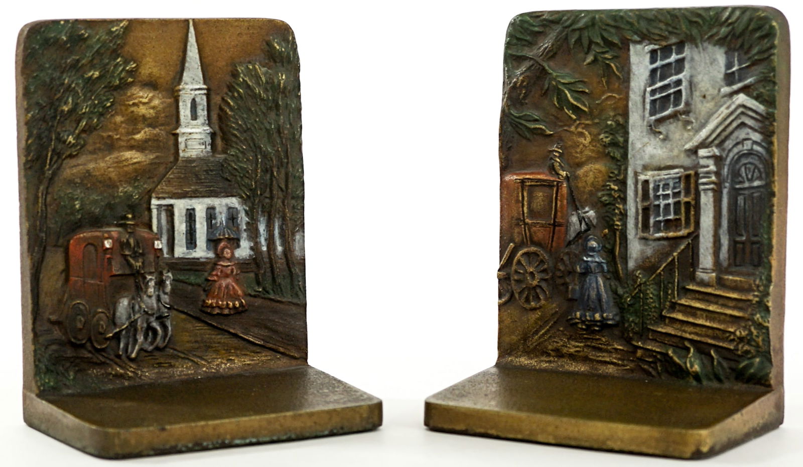B&H Cast Iron Horse Carriage Church Pair Bookends (1 of 8)