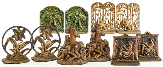 Vintage (5 Pair ) Cast Iron / Metal Bookends