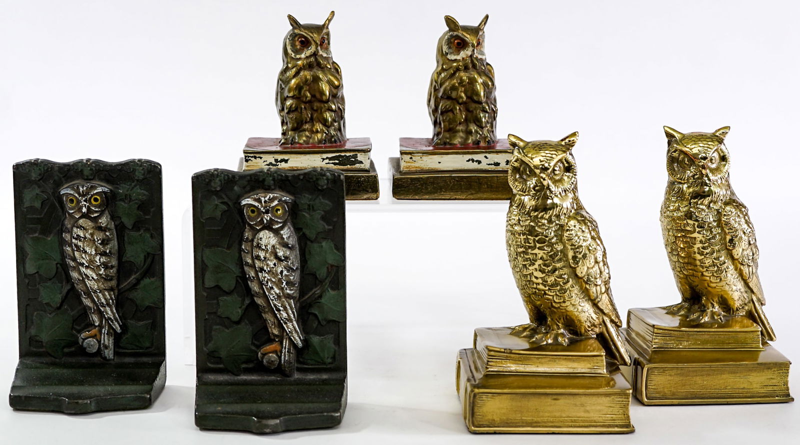 Vintage (3 Pair) Cast Iron / Metal Bookends Owls (1 of 2)