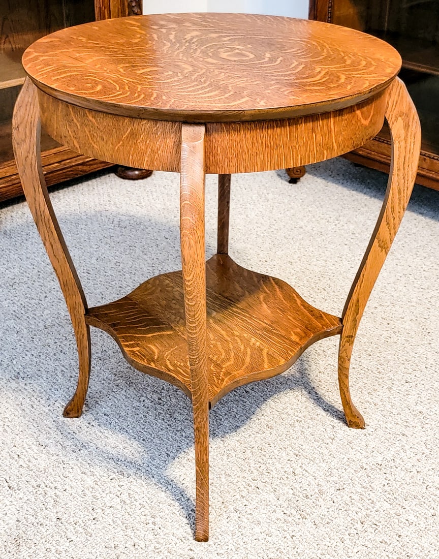 Antique Oak Round Lamp Table (1 of 8)