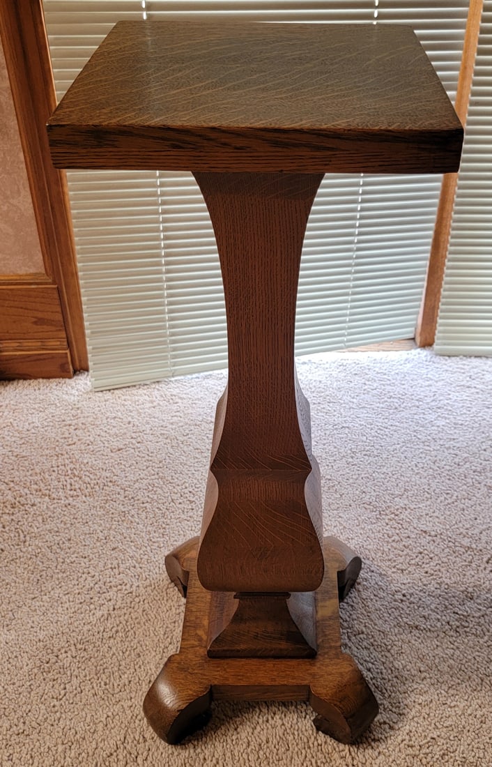 Antique Oak Empire Style Fern Stand: Empire Oak fern stand. Professionally refinished in Golden oak. Measures 36 x 14 inches. This item is located at a private residence in Fort Collins, Colorado. Buyer must pick up or send movers on the