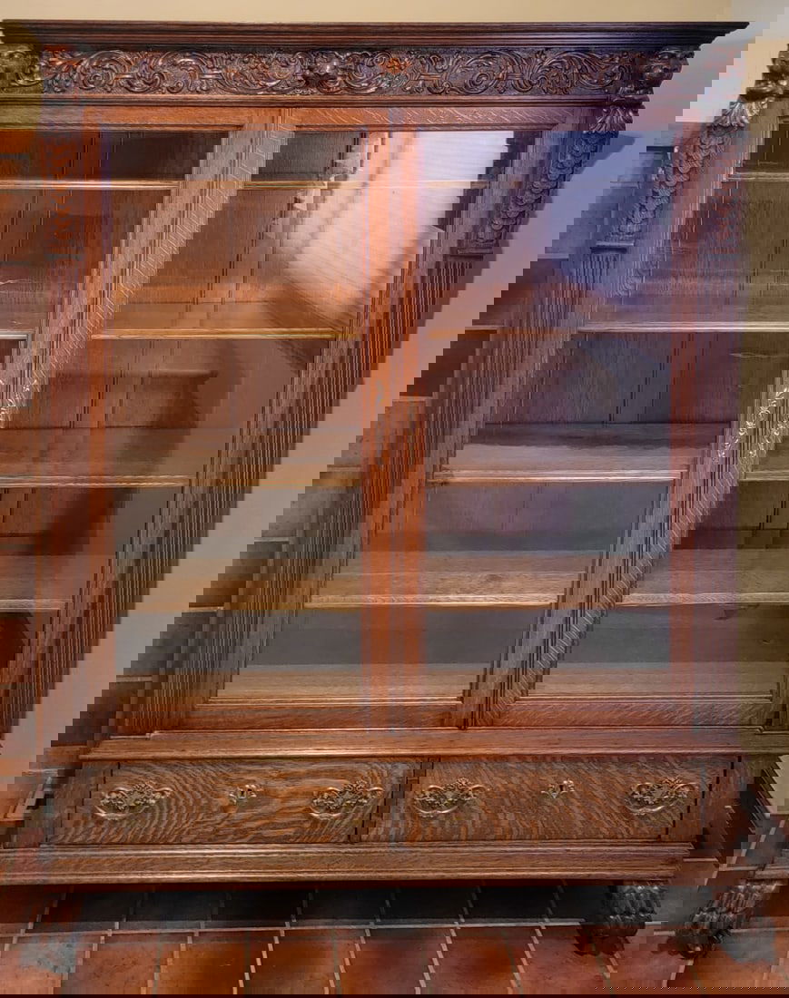 Antique Carved Oak Bookcase with Lion's Heads (1 of 19)