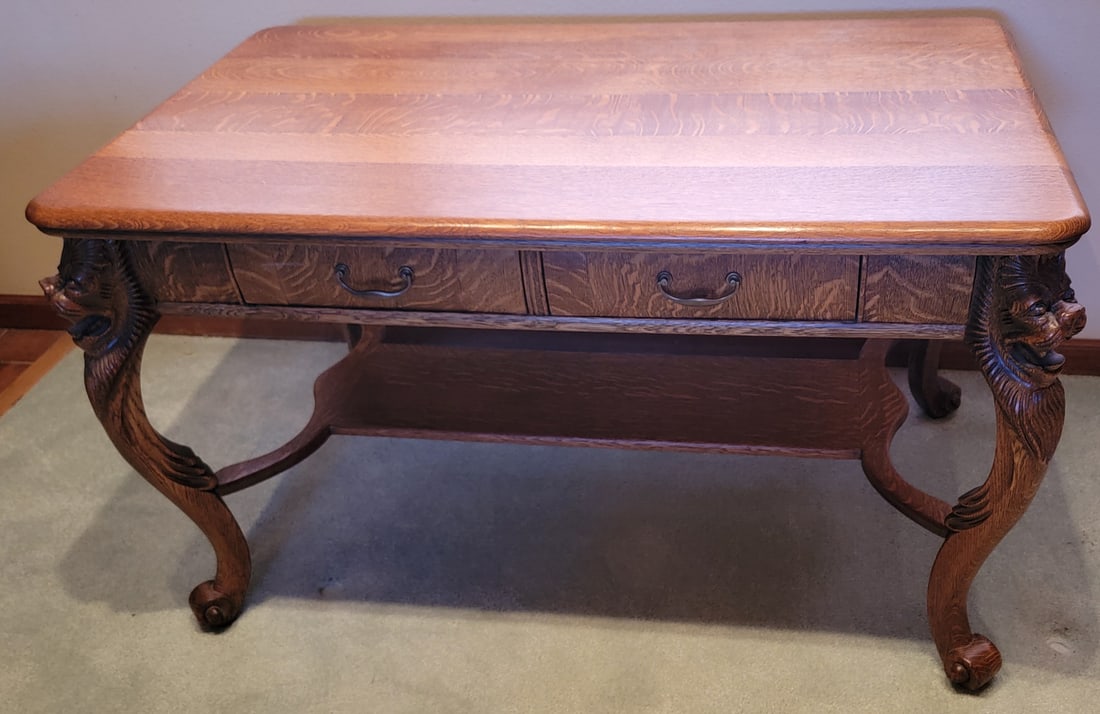 Antique Oak Library Table (1 of 9)