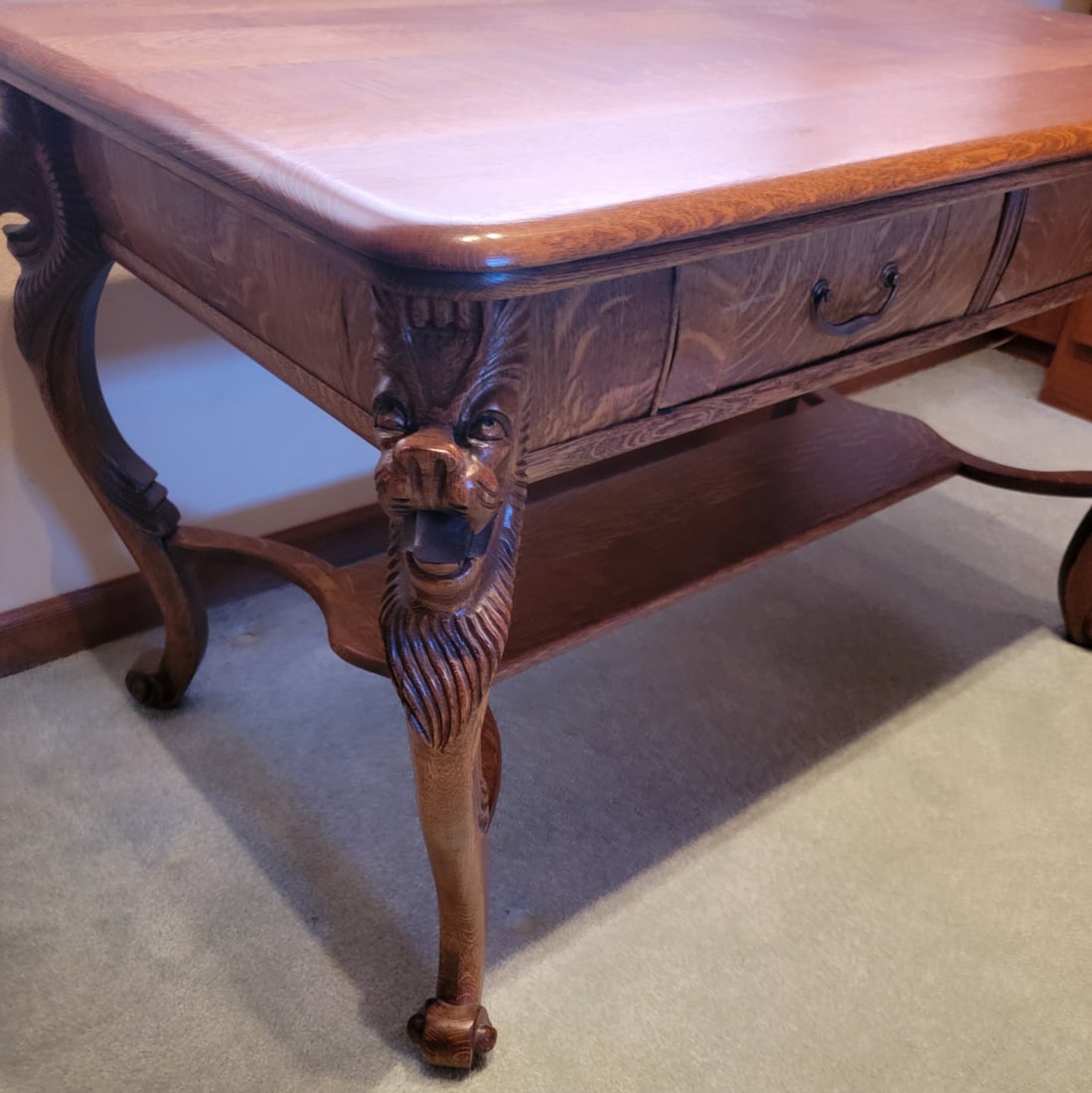 Antique Oak Library Table - 3